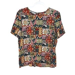 Fundamental Things Petites Vintage 90s Geometric Tribal Print Blouse Multicolor